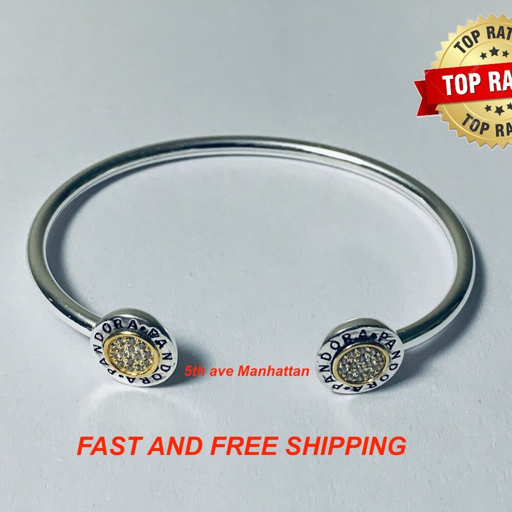 Authentic Pandora MOMENTS Signature Bangle 2TONE #596274CZ-2